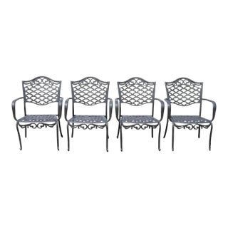 Tuscan Mediterranean Black Aluminum Metal Garden Patio Dining Chair - Set of 4 For Sale
