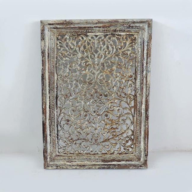 White Distressed Carved Wood Panel Chairish