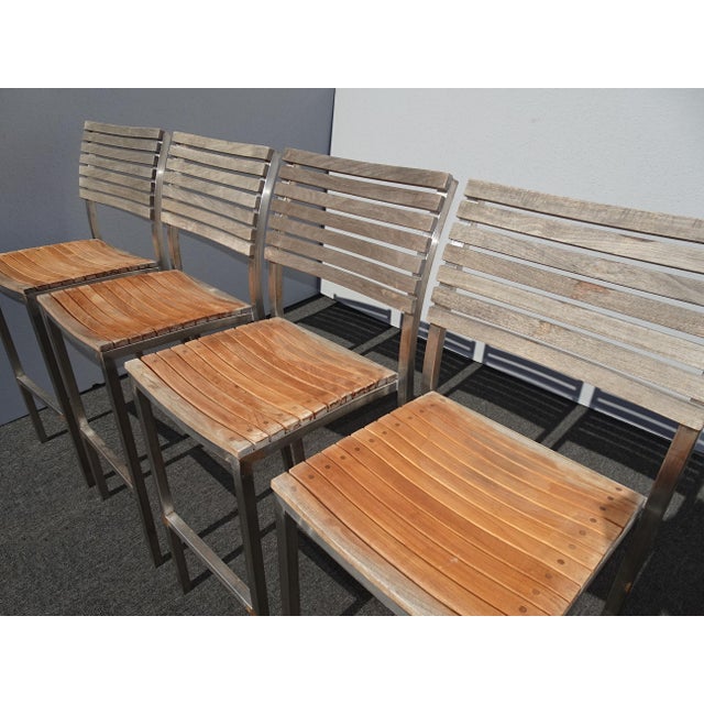 Mid-Century Modern Set of Four Vintage Westminster Teak & Stainless Steel Vogue Bar Stools For Sale - Image 3 of 13