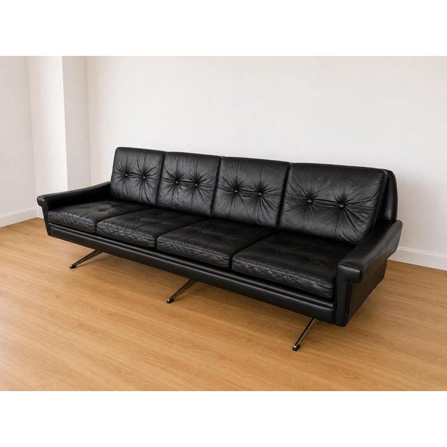 Vintage Danish Four-Seater Sofa in Black Leather and Chrome from Svend Skipper For Sale - Image 4 of 11