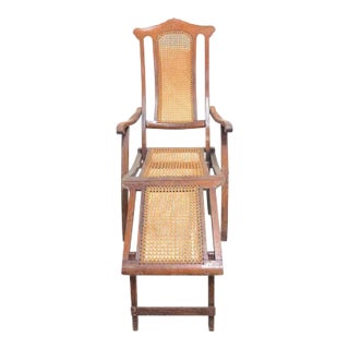 Antique Folding Luxury Wood Cane Steamer Deck Chair, Circa 1890, England From a Luxury Ocean Liner t For Sale