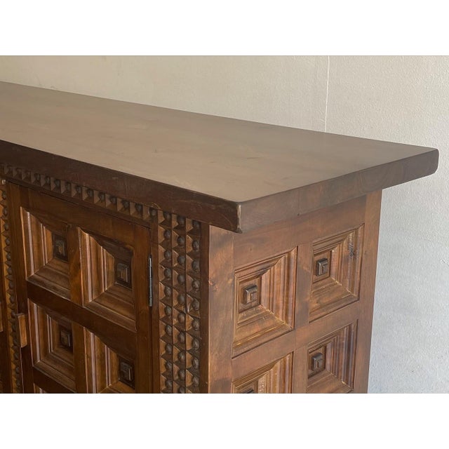 Spanish Solid Wood Brutalist Sideboard, 1960s For Sale - Image 11 of 13