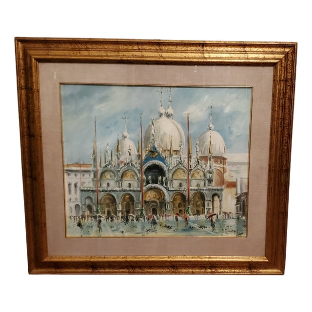 St. Mark's Square and St. Mark's Basilica, Oil Painting on Canvas For Sale