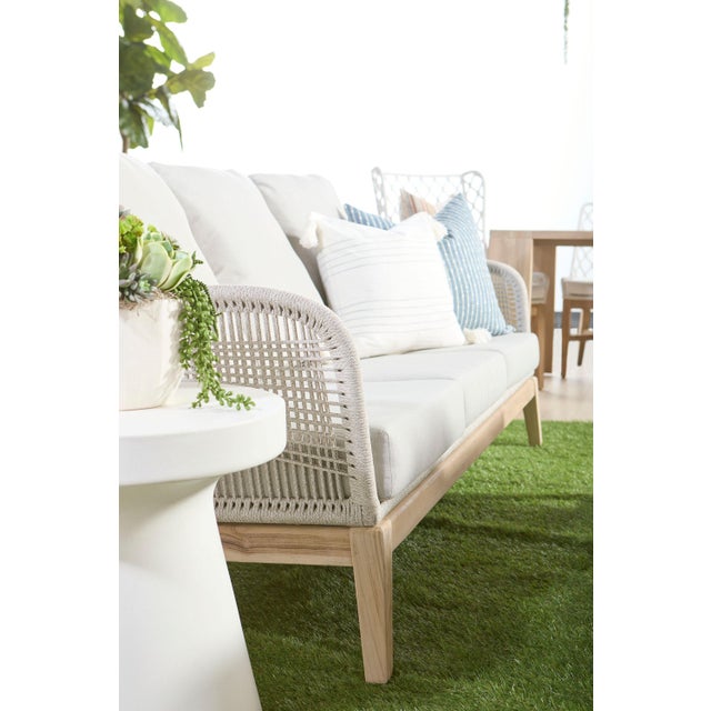 2020s Loom Teak & Rope Outdoor 79" Sofa, Taupe & White Flat Rope For Sale - Image 5 of 12