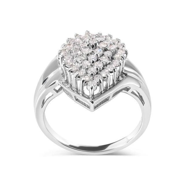 10K White Gold 1/2 Cttw Diamond Pear Shaped Cluster Ring (H-I Color, I1-I2 Clarity) - Ring Size 7 For Sale - Image 4 of 6