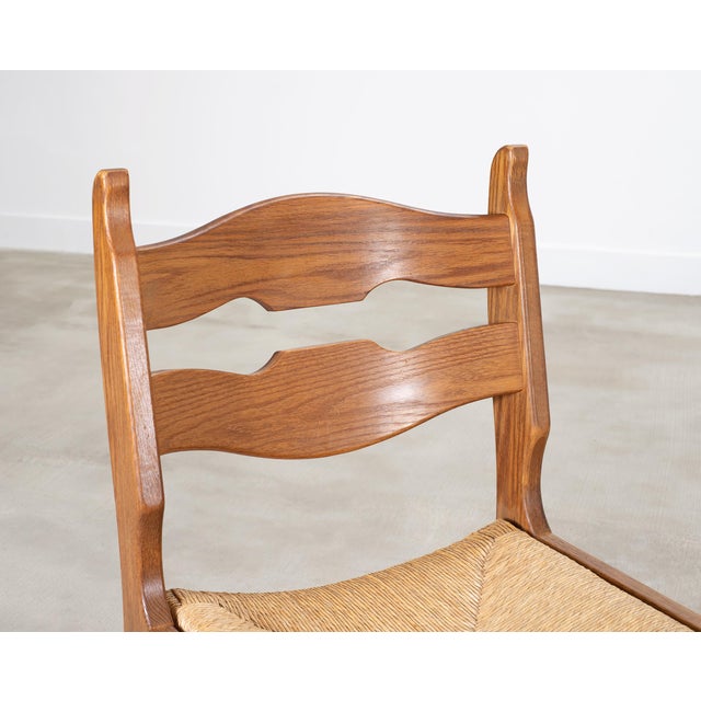 Wood Set of Six French Brutalist Razor Blade Oak Rush Dining Chairs For Sale - Image 7 of 18
