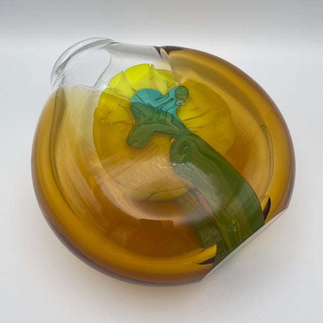 Vintage Art Glass Vase in Yellow and Turquoise by Jiri Suhajek for Moser Karlsbad, 1970 For Sale - Image 13 of 16