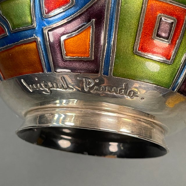 Orange Vintage Late 20th Century Miguel Pineda Champleve Enamel Colorful Geometric Vase For Sale - Image 8 of 13
