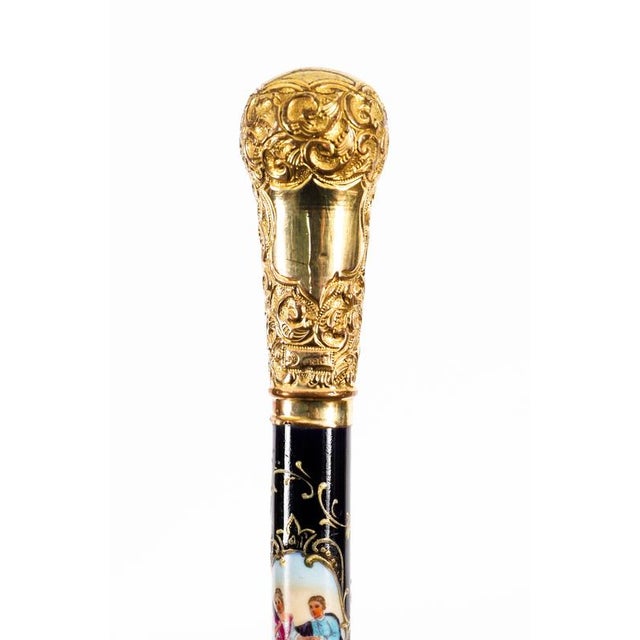 Antique French Gold Plate Walking Stick in Sevres Porcelain, 1800s For Sale - Image 16 of 18