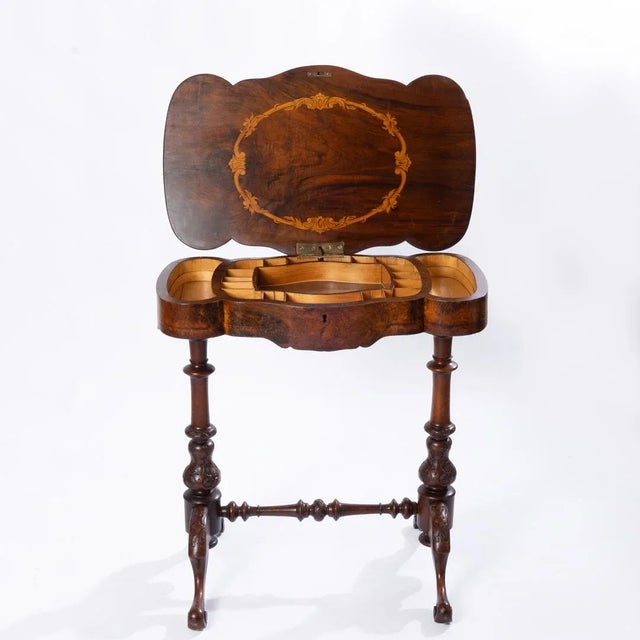 19th Century English Burr Walnut Sewing Table For Sale - Image 4 of 10