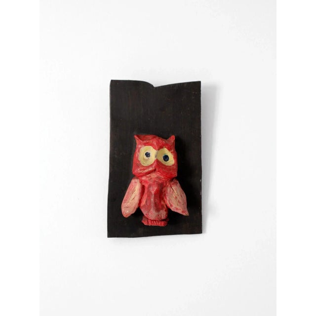 Mid-Century Ceramic and Ebony Owl Art Hanging For Sale - Image 6 of 6