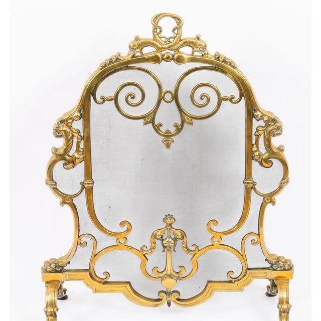 Antique French Louis Revival Brass Mesh Dolphin Fire Screen, 19th Century For Sale - Image 3 of 10