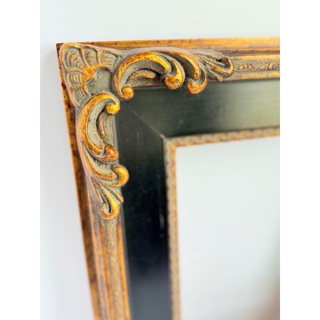 Vintage Carved Gilt & Black Picture Frame, Dark Antique Gold Finish, Fits 8x10 For Sale - Image 4 of 6