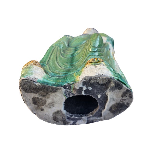 Celadon Large Antique Chinese Shiwan Crackle Glazed Luohan (Arhat) Pottery Figure, Early 20th Century, 19.6" For Sale - Image 8 of 10