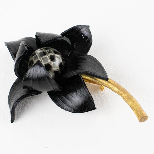 Fabrice Paris Giant Black Dahlia Resin Flower Brooch For Sale In Atlanta - Image 6 of 10