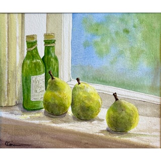 “Tiny Bottles and Pears” Giclee Print Watercolor Painting For Sale