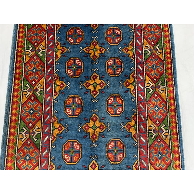 Blue Tribal Oriental Wool Runner Rug With Geometric Medallions, 2'7