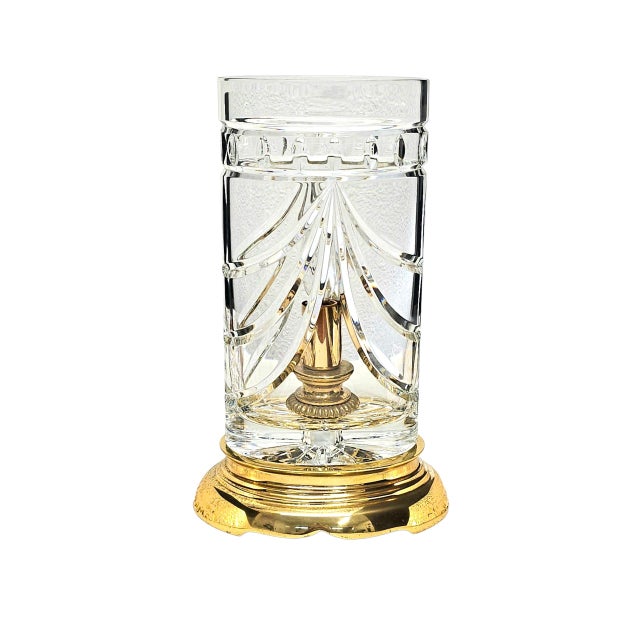 Waterford Crystal Overture Hurricane Table Lamp With Brass Base 11.5" For Sale - Image 12 of 15