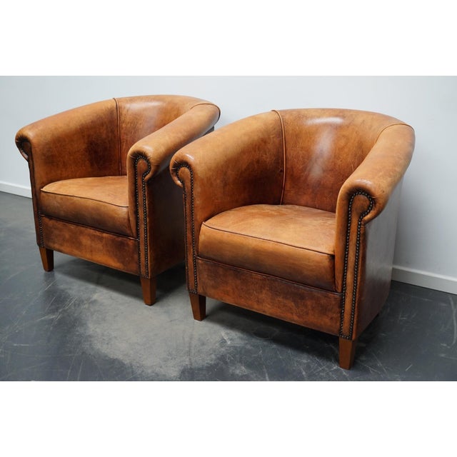Vintage Dutch Cognac Leather Club Chairs, Set of 2 For Sale - Image 5 of 18
