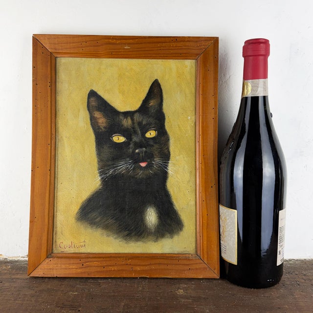Cat Portrait, 1920s, Oil Painting on Panel, Framed For Sale - Image 13 of 14