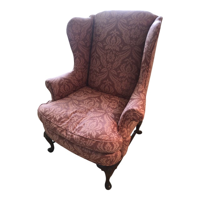 Late 19th Century Antique Recovered Wingback Chair in Mauve Silk Damask Chairish