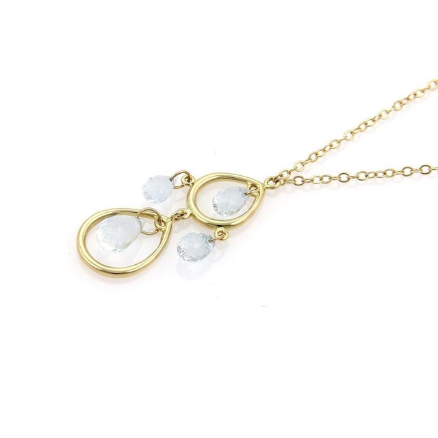 Contemporary Mid 20th Century Tiffany & Co. Aquamarine 18k Gold 2 Teardrop Pendant Necklace For Sale - Image 3 of 5
