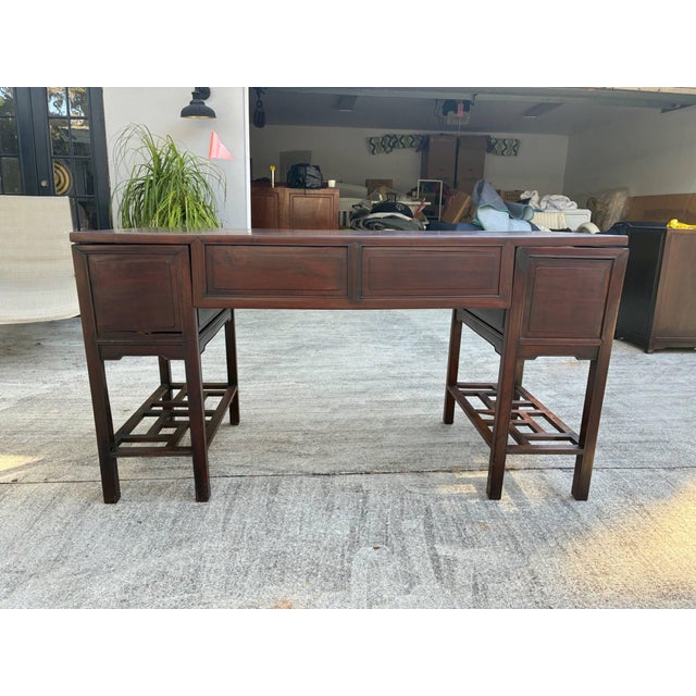 Chinese Vintage Chinese Ming Style Solid Rosewood Scholar Desk / Console Table – Five Drawer For Sale - Image 3 of 17