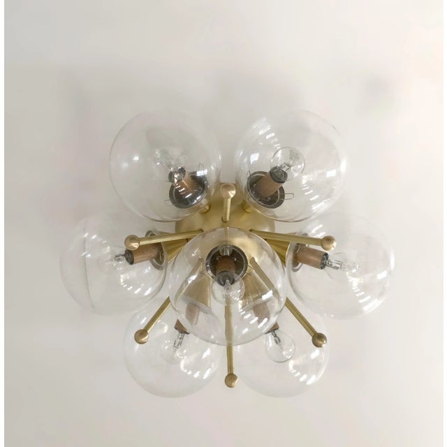 Italian flush mount with Clear Murano glass globes mounted on solid brass frame in Satin Brass finish 7 lights / E12 or...