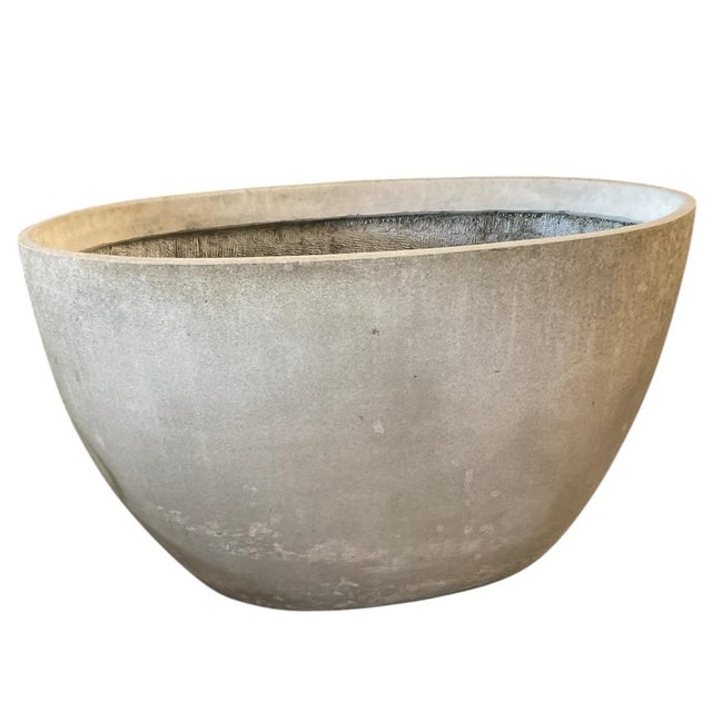 Large Mid-Century Modern Style Oval Concrete-Resin Planter For Sale - Image 4 of 7