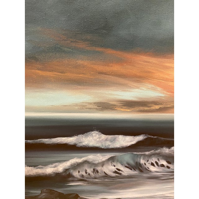 Orange Late 20th Century Seascape Oil Painting Large 40" by Patricia Hubbell Ocean Sunset Coastal Nautical For Sale - Image 8 of 10