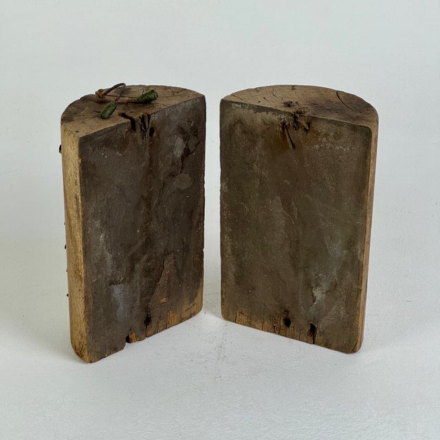 Metal Vintage Salvaged Split Cylindrical Wooden Object d'Art With Nails For Sale - Image 7 of 9