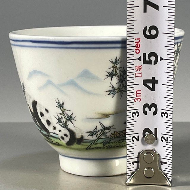 Chinese Late 20th Century Chinese Famille Rose Porcelain Tea Cup With Panda & Bamboo Motif For Sale - Image 3 of 9