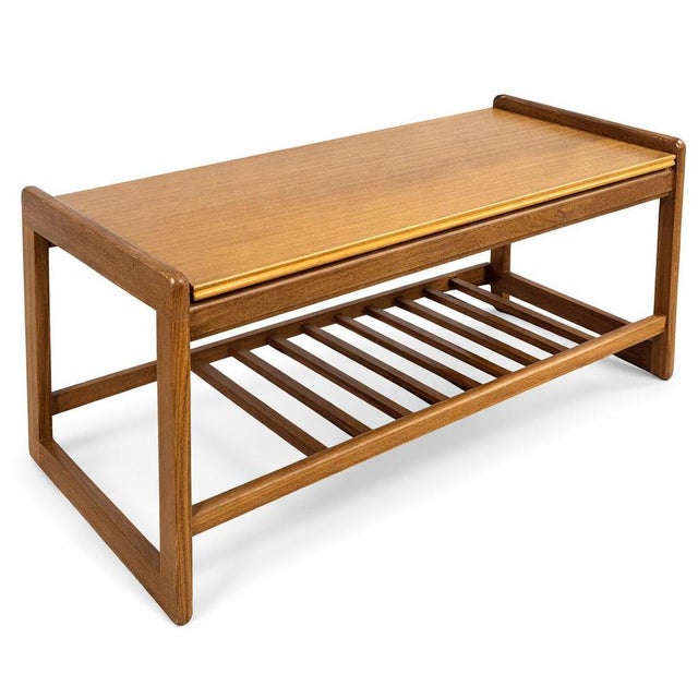 Mid-Century Teak Floating Top Coffee Table with Slatted Shelf, 1960s For Sale - Image 9 of 9