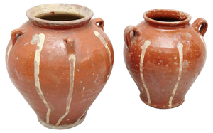 19th Century Hand Painted Rustic Popular Traditional Ceramic Vases, Set of 2