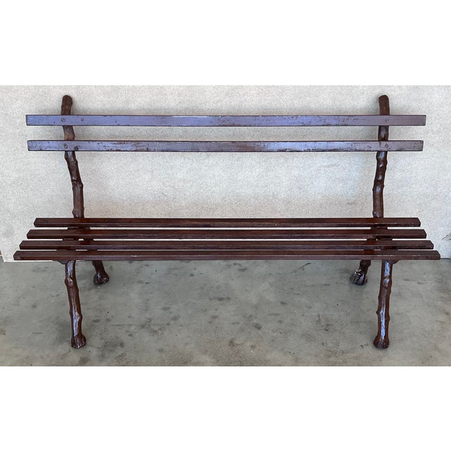French Provincial 19th Century French Provincial Brown Garden Bench With Cast Iron Legs For Sale - Image 3 of 8