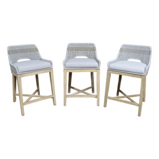 Set of 3 Essentials for Living Woven Counter Stools For Sale