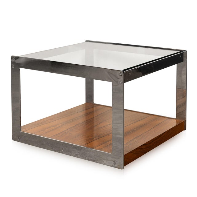 Vintage English Chrome, Glass and Wood End Table from Merrow Associates, 1960s For Sale - Image 15 of 15