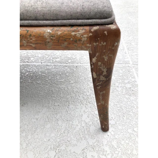 1990s Upholstered Ottoman With Fruitwood Legs For Sale - Image 4 of 7