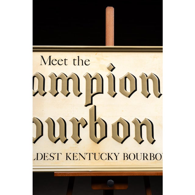1960s Champion Bourbon Embossed Lithographed Tin Advertising Sign For Sale - Image 4 of 7