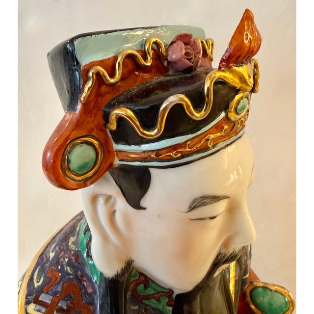 Lu Xing Chinese Polychrome Glazed Porcelain Statue For Sale In Miami - Image 6 of 15