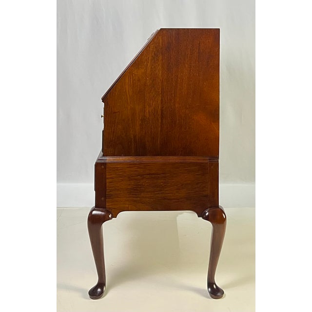 Vintage Queen Anne Style Mahogany Slant-Front Bureau Secretary Desk For Sale - Image 4 of 17