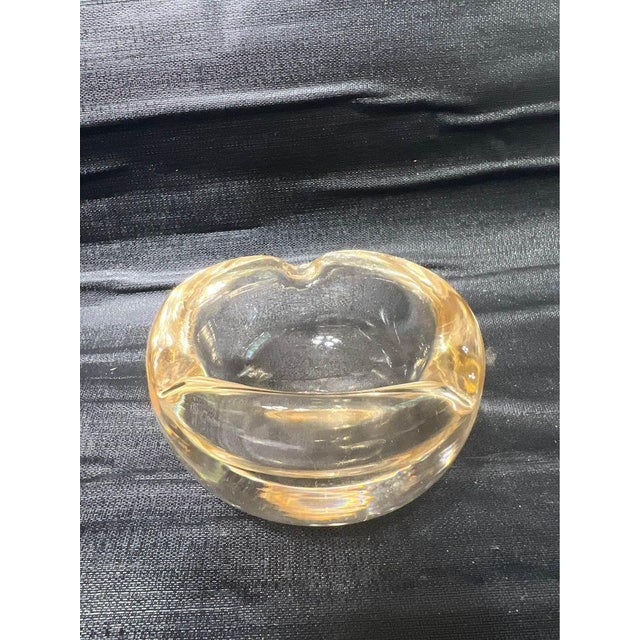 Daum Nancy Vintage 1960s Signed by Daum Nancy France Amber Color Crystal Ashtray For Sale - Image 4 of 11