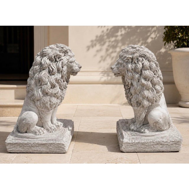 Late 20th Century Pair of Weathered Concrete Garden Lions For Sale - Image 4 of 11