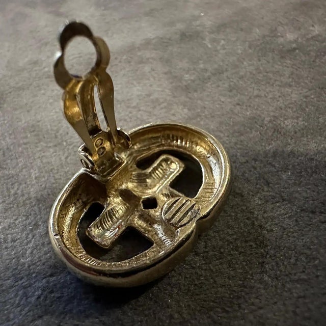 1980s Costume Jewelry Logo Gilt Metal Earrings by Givenchy For Sale - Image 10 of 12