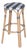 Tobias 30 in. Seat Height Round Rattan Backless Bar Stool, White/Navy Stripe/ Natural Rattan Frame For Sale