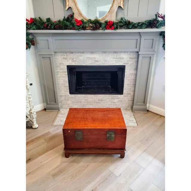 19th Century Provincial Chinese Vellum Trunk on Carved Low Stand For Sale In Dallas - Image 6 of 10