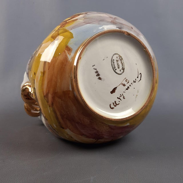 Majolica Handkerchief Vase with Painted Houses and Landscape from Albisola, 1950s For Sale - Image 9 of 18