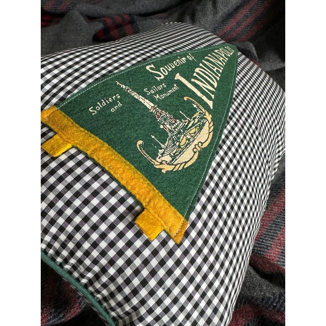 American Indiana Indianapolis Vintage Pennant on New Woven Gingham Throw Pillow For Sale - Image 3 of 4