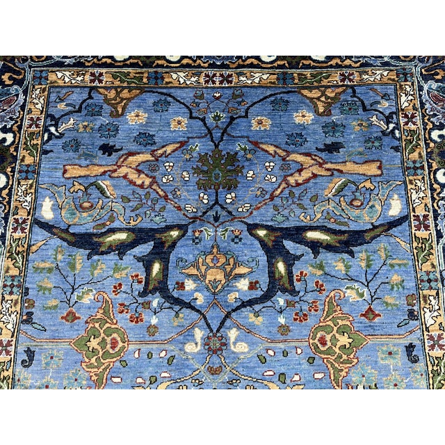 Textile Blue Afghan Sultani Wool Rug, Natural Dye Persian Bijar Floral Design, 6′7″ × 9′9″ For Sale - Image 7 of 15
