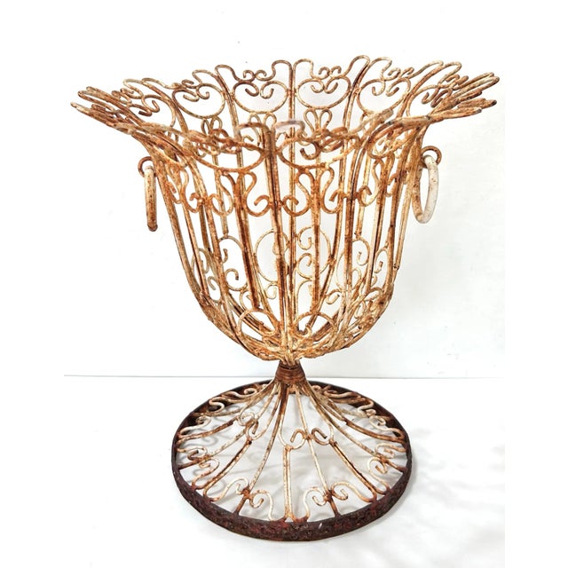 Metal Vintage Scrolled Wrought Iron Tulip Planter Basket For Sale - Image 7 of 8